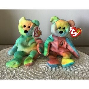 Ty Beanie Babies Garcia 4051 and Peace Bear Tie Dye Plush (2) Vtg 90s Error Tag